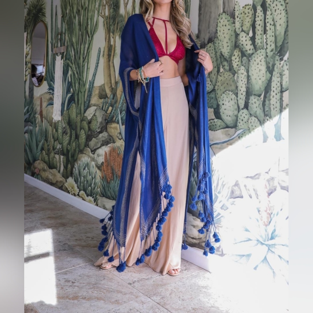 #551 🛑OS NEW! CHIC BOHO OPEN FRONT Longline Tassel Border Kimono